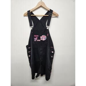 Vintage Y2K Pink Panther Women's Shortalls, Size 18W/20W, In Black/Pink. Cotton